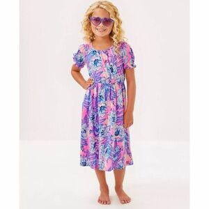 Lilly Pulitzer Girls Dean Midi Dress Floral Printed Ruffle size 8-10 Years